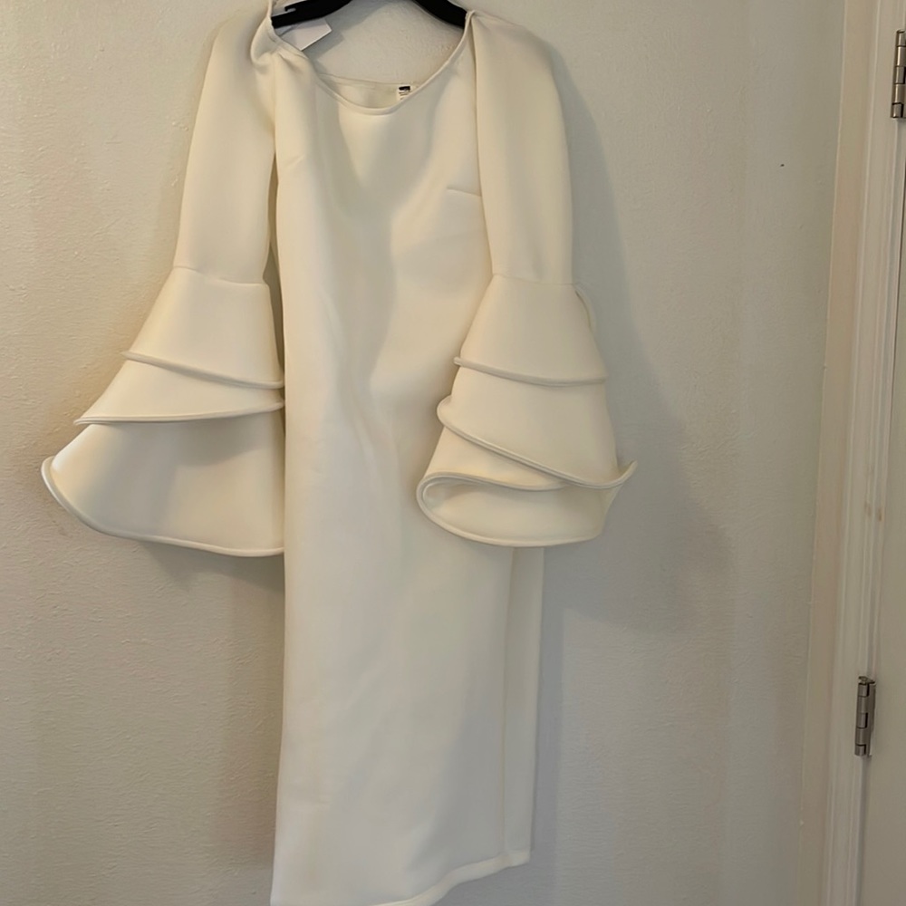 Cream off shoulder dress bell sleeves